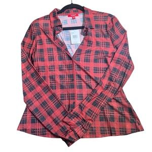 Guess - red and black sheer button down size large